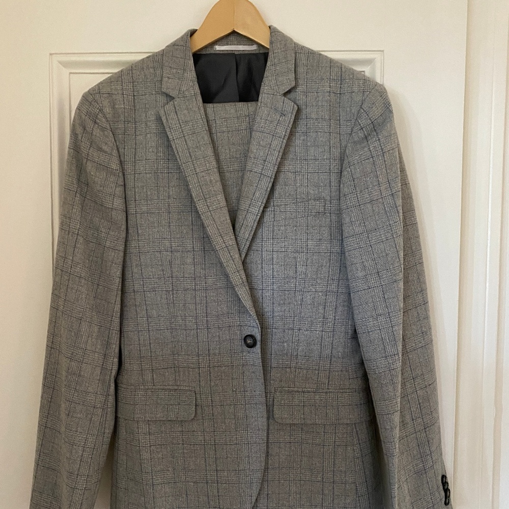 TOPMAN Gray wool check suit